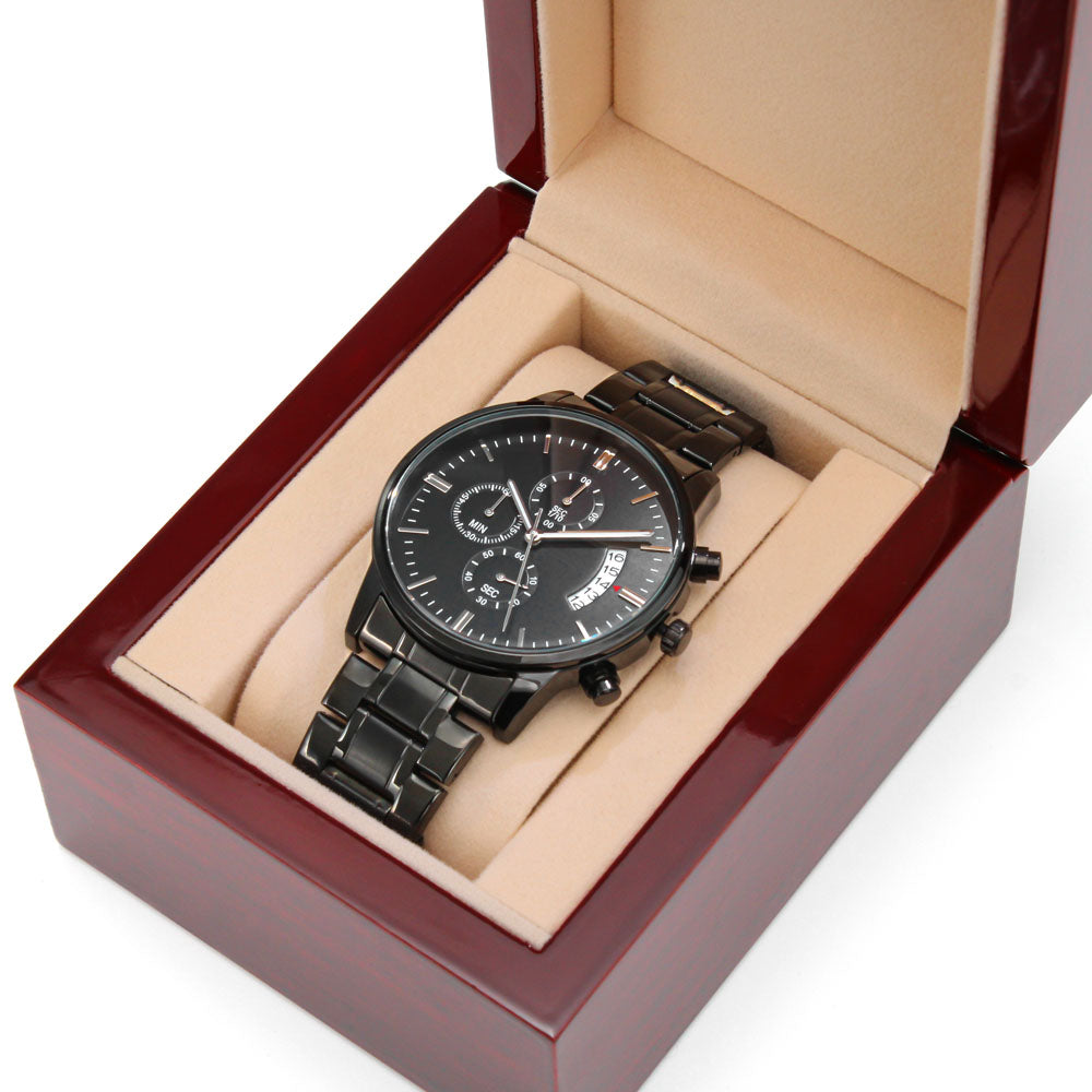 Men's Engraved Watch, We've Got Your Six, Charcoal Black, Gift Watch